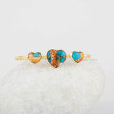 Oyster Turquoise Cuff Bracelet - Sterling Silver Bracelet - Adjustable Bangle - Heart Gemstone - Gold Plated - Gift for Her- Handmade Bangle